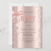 Roze Gouden Glitter Confetti Roze Strik Baby Showe Kaart (Voorkant)