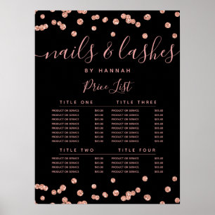 Roze Gouden Glitter Confetti Salon Prijsmenu Zwart Poster