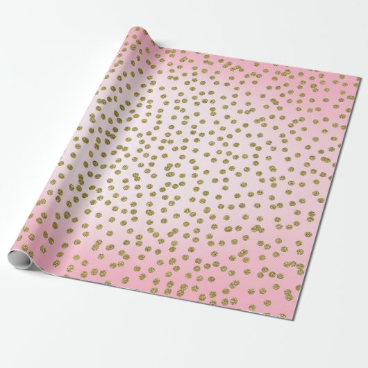 Roze & Gouden Glitter Confetti Stippen Trendy Glam Cadeaupapier (Uitgerold)