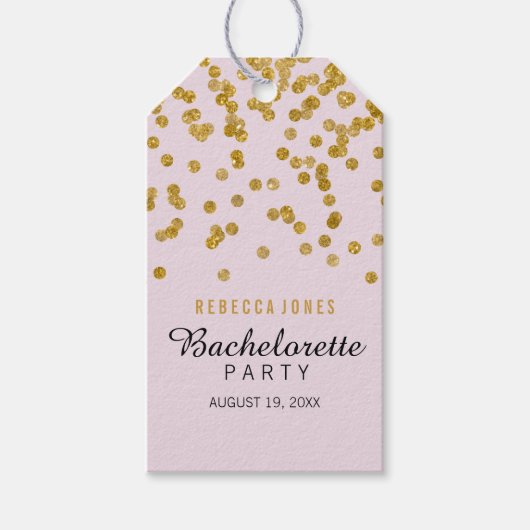 Roze Gouden Glitter confetti vrijgezellenfeest Cad Cadeaulabel (Voorkant)