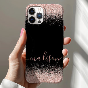 Roze Gouden Glitter Confetti Zwarte Gepersonalisee Case-Mate iPhone Case