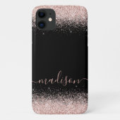 Roze Gouden Glitter Confetti Zwarte Persoonlijke Case-Mate iPhone Case (Achterkant)