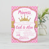 Roze & Gouden Glitter Crown Princess Baby shower Kaart (Staand voorkant)