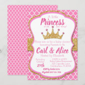 Roze & Gouden Glitter Crown Princess Baby shower Kaart (Voorkant / Achterkant)