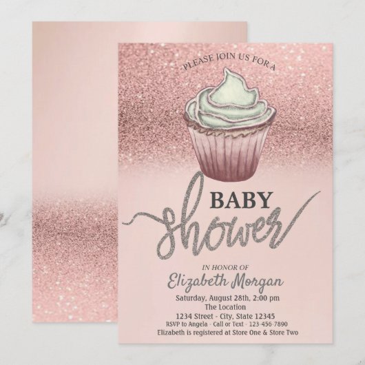 Roze Gouden Glitter Cupcake  Kaart (Voorkant / Achterkant)