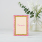 Roze Gouden Glitter Damask Scroll Enclosure Kaart (Staand voorkant)