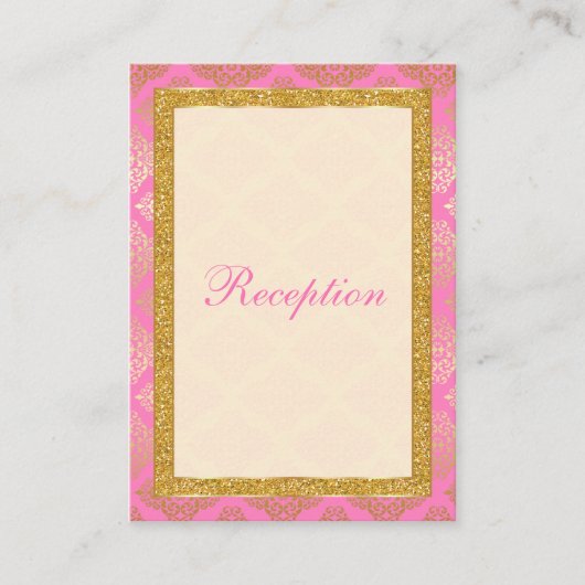 Roze Gouden Glitter Damask Scroll Enclosure Kaart (Voorkant)