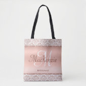 Roze Gouden Glitter Damast Trouw Bruidsmeisje Tote Bag (Voorkant)