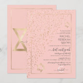 Roze Gouden Glitter Diagonaal Confetti Bat Mitswa Kaart (Voorkant / Achterkant)