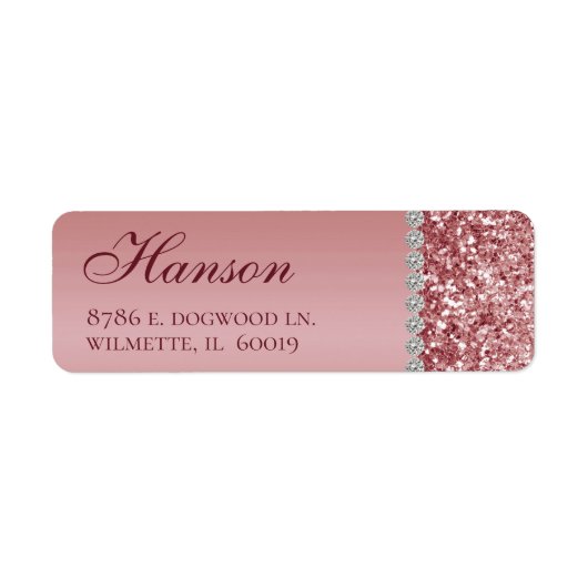 Roze Gouden Glitter Diamanten Verjaardag Etiket (Voorkant)