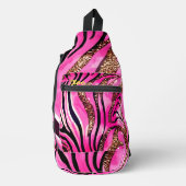 Roze & Gouden Glitter Dierlijke Strepen | Glam Saf Sling Bag (Voorkant)