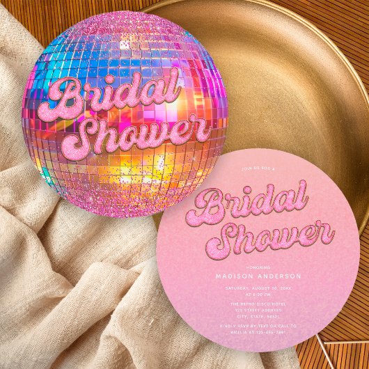 Roze Gouden Glitter Disco Bal Bruidsdouche Kaart