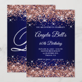 Roze Gouden Glitter Donkerblauwe Ombre 60e Verjaar Kaart (Voorkant / Achterkant)