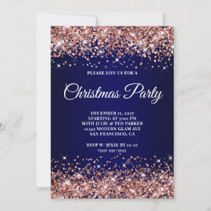 Roze Gouden Glitter Donkerblauwe Ombre Kerstfeest Kaart
