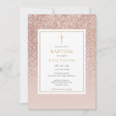 Roze Gouden Glitter Doop Christening Kaart (Voorkant)