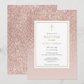 Roze Gouden Glitter Doop Christening Kaart (Voorkant / Achterkant)