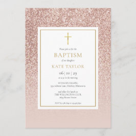 Roze Gouden Glitter Doop Christening Kaart