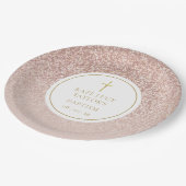 Roze Gouden Glitter Doop | Christening Papieren Bordje (Gekanteld)