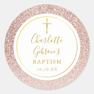 Roze Gouden Glitter Doop Christening Ronde Sticker