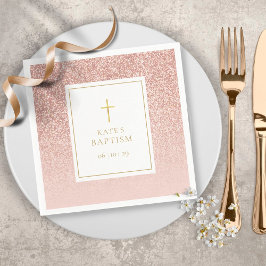 Roze Gouden Glitter Doop Christening Servet