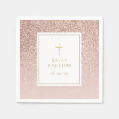 Roze Gouden Glitter Doop Christening Servet (Voorkant)