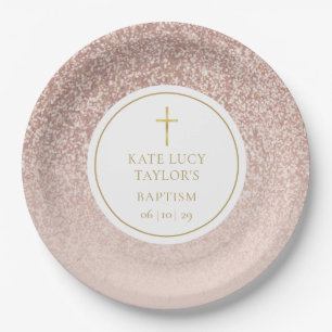 Roze Gouden Glitter Doop   Doopfeest Papieren Bordje