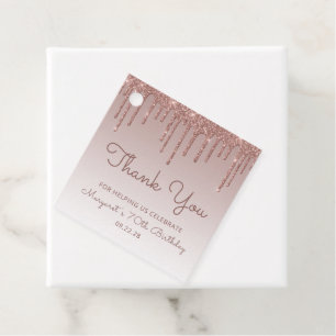 Roze Gouden Glitter Drip 70e Verjaardagsfeestje Bedankjes Labels