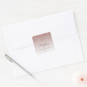 Roze Gouden Glitter Drip 80ste Verjaardag Vierkante Sticker