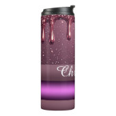 Roze Gouden Glitter Drip Aangepaste naam Thermosbeker (Gedraaid links)