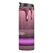 Roze Gouden Glitter Drip Aangepaste naam Thermosbeker (Geroteerd rechts)