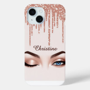 Roze Gouden Glitter Drip Esthetiek ✨ Vrouwelijke O iPhone 15 Case