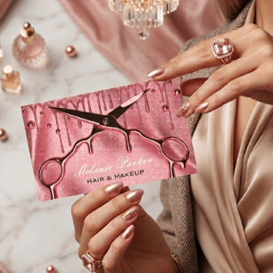 Roze Gouden Glitter Drip Haar Schaar Visitekaartje
