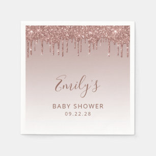 Roze Gouden Glitter Drip Meisje Baby Shower Servet