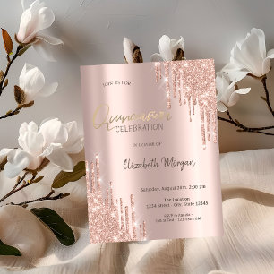 Roze Gouden Glitter Drips Quinceañera Uitnodiging