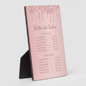 Roze Gouden Glitter Drips Salon Prijsmenu Bord Fotoplaat (Zijkant)