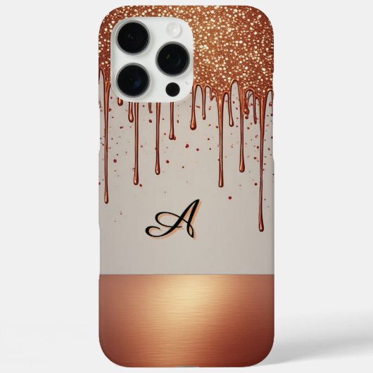 Roze Gouden Glitter Drup Aangepaste Naam Monogram Case-Mate iPhone Case (Achterkant)