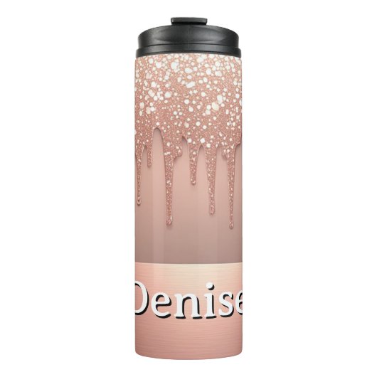 Roze Gouden Glitter Drup Aangepaste naam Thermosbeker (Voorkant)