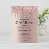 Roze Gouden Glitter Drup Glam Modieuze Bruiloft Fe Kaart (Staand voorkant)
