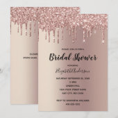 Roze Gouden Glitter Drup Glam Modieuze Bruiloft Fe Kaart (Voorkant / Achterkant)