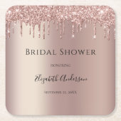 Roze Gouden Glitter Drup Glam Modieuze Bruiloft Fe Kartonnen Onderzetters (Voorkant)