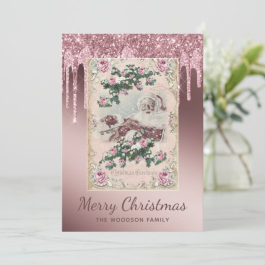 Roze Gouden Glitter Drup Kerstmis (Staand voorkant)