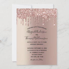 Roze Gouden Glitter Drup Trendige Elegante Trouw Kaart