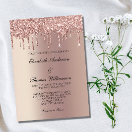 Roze Gouden Glitter Drup Trendige Elegante Trouw Kaart
