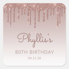 Roze Gouden Glitter Druppel 80ste Verjaardag Vierkante Sticker