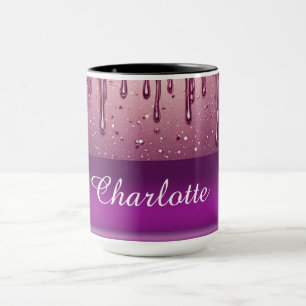 Roze Gouden Glitter Druppel Aangepaste naam Mok