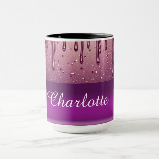 Roze Gouden Glitter Druppel Aangepaste naam Mok (Midden)