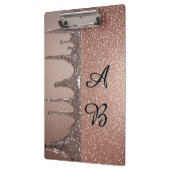 Roze Gouden Glitter Druppel Aangepaste Naam Monogr Klembord (Links)