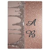 Roze Gouden Glitter Druppel Aangepaste Naam Monogr Klembord (Achterkant)