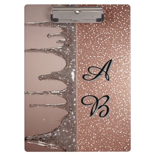 Roze Gouden Glitter Druppel Aangepaste Naam Monogr Klembord (Voorkant)