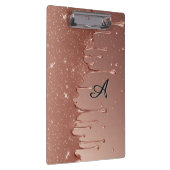 Roze Gouden Glitter Druppel Aangepaste Naam Monogr Klembord (Rechts)